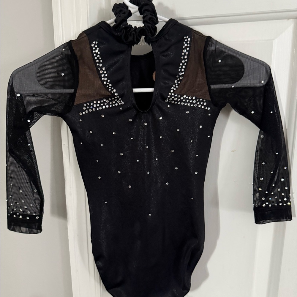 Black GK Rhinestone Leotard with Scrunchie